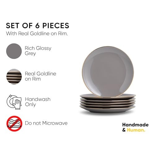 Shay Quarter Plates Set of 6, Grey Gold Goldline Series | Glossy Finish | Snacks Plates Set of 6 | Dessert Plates | Snack Plate | Small Plates (Quarter Plates - Grey Gold) - Image 2