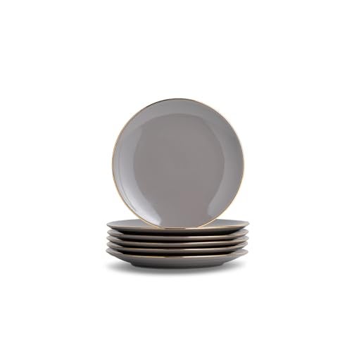 Shay Quarter Plates Set of 6, Grey Gold Goldline Series | Glossy Finish | Snacks Plates Set of 6 | Dessert Plates | Snack Plate | Small Plates (Quarter Plates - Grey Gold) - Image 1