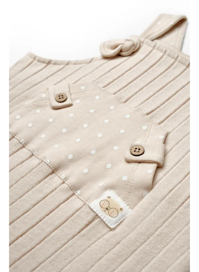 Magu Cotton Unisex Baby Beige Overalls - Ribbed Fabric with Polka Dot Pocket Detail
