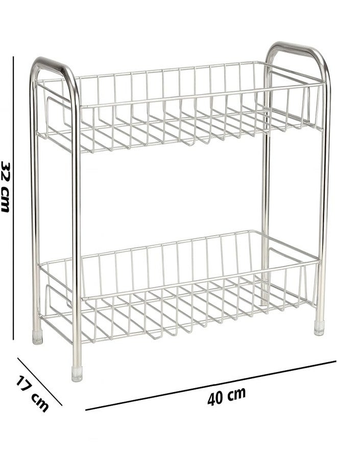 GLOCY 2-Tier Kitchen Counter Organizer, Chrome-Plated Steel Storage Rack for Fruits, Vegetables, Books, Spices, Bathroom Essentials (silver) - Image 3