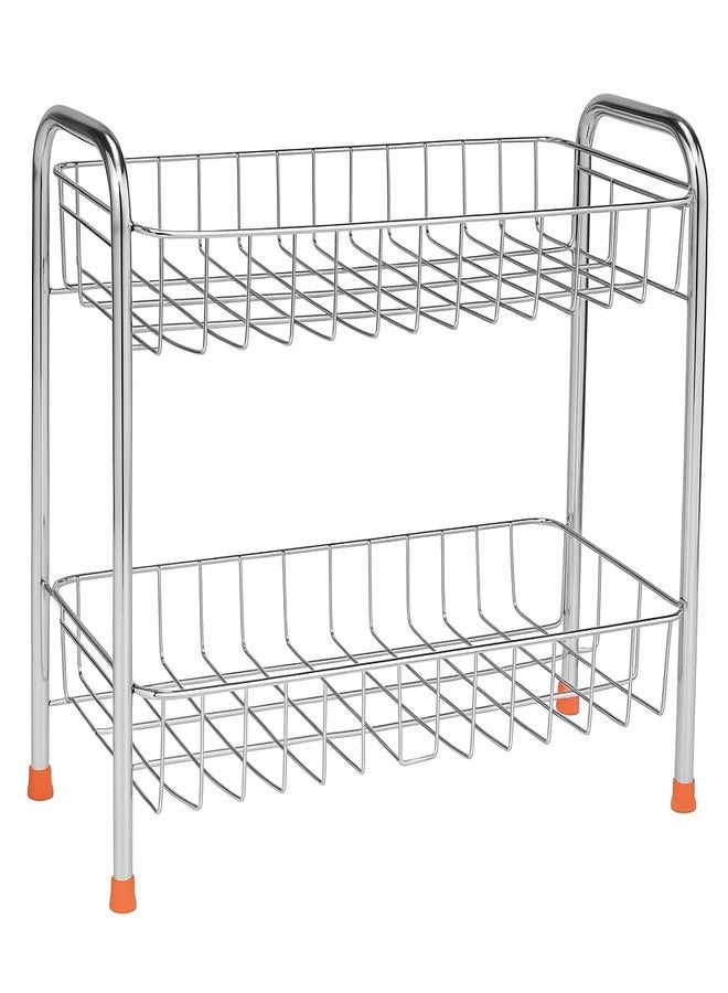 GLOCY 2-Tier Kitchen Counter Organizer, Chrome-Plated Steel Storage Rack for Fruits, Vegetables, Books, Spices, Bathroom Essentials (silver) - Image 4
