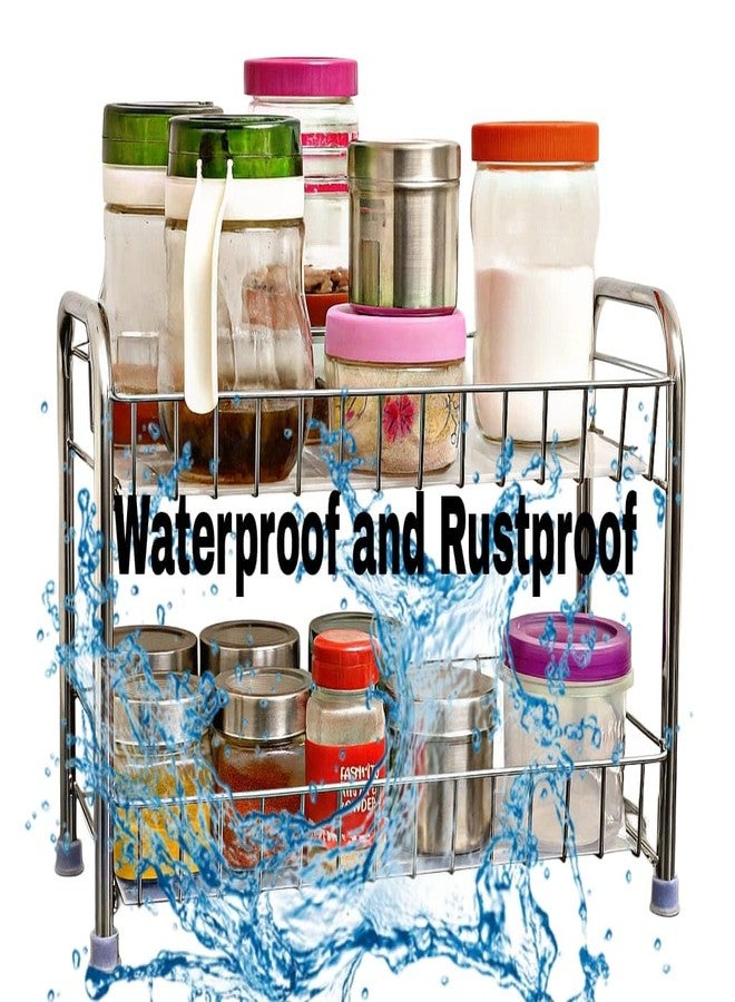 GLOCY 2-Tier Kitchen Counter Organizer, Chrome-Plated Steel Storage Rack for Fruits, Vegetables, Books, Spices, Bathroom Essentials (silver) - Image 5