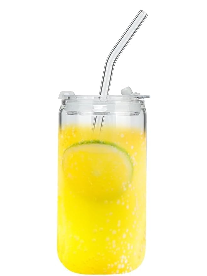 GRETZOMALL GRETZOMALL Reusable Glass Coffee Can with Plastic Lid and Glass Straw 540ml Transparent Sipper Mug for Juice Milk Cocktail Soda Iced Tea Pack of 1  - Image 5