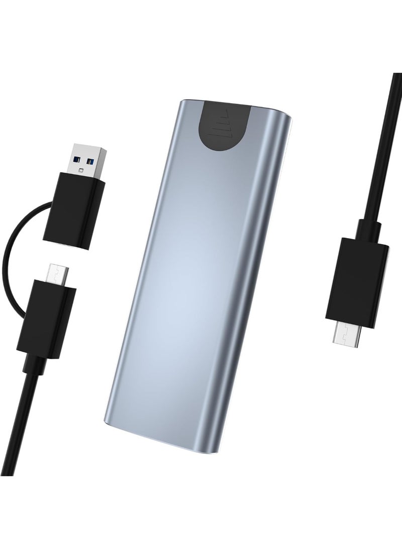 Portable M.2 SSD Enclosure USB 3.2 Gen 2, 10Gbps External NVMe & SATA Adapter for 2230/2242/2260/2280 SSDs, Aluminum Housing with USB-C & USB-A Cable, Up to 2TB - Image 1