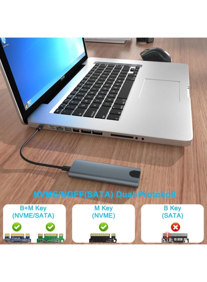 Portable M.2 SSD Enclosure USB 3.2 Gen 2, 10Gbps External NVMe & SATA Adapter for 2230/2242/2260/2280 SSDs, Aluminum Housing with USB-C & USB-A Cable, Up to 2TB - Image 5