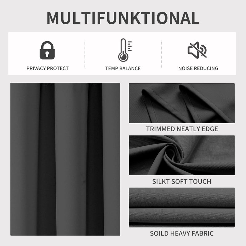 Joydeco Blackout Curtains 90 Inch Length 1 Panel Set  Thermal Insulated Long Curtains& Drapes  Room Darkening Grommet Curtains for Living Room Bedroom Window (Dark Grey  W52 x L90 Inch)