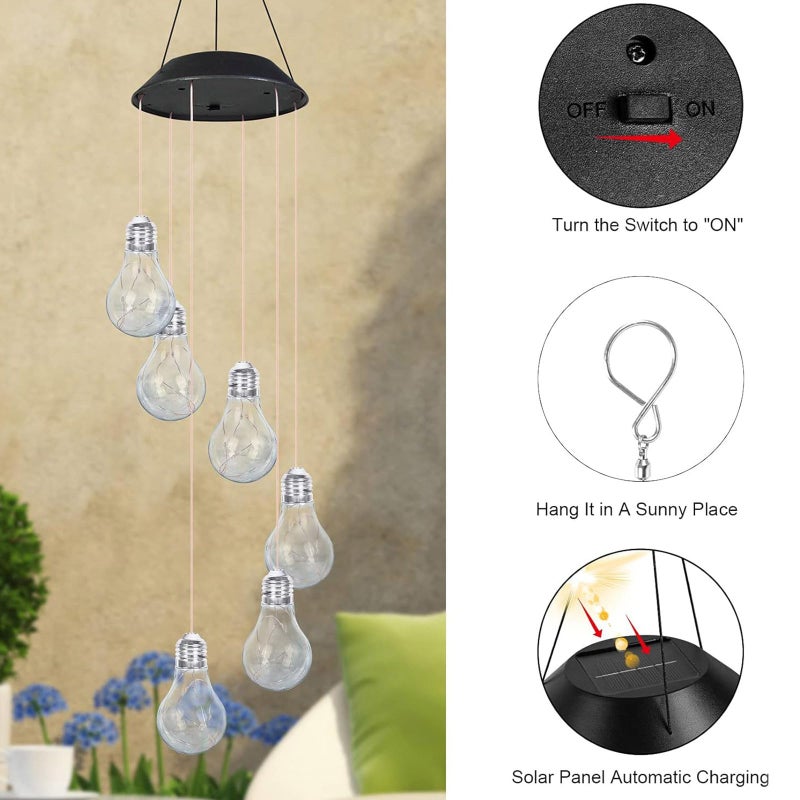 Solar Wind Chimes Outdoor Hanging Lights Multicolor Garden Yard Christmas Decoration - Image 3