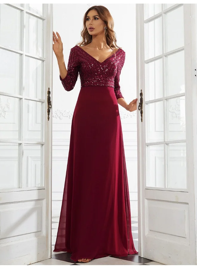 Madam Uniq Women's Chiffon Double V-Neck Long Evening Dress