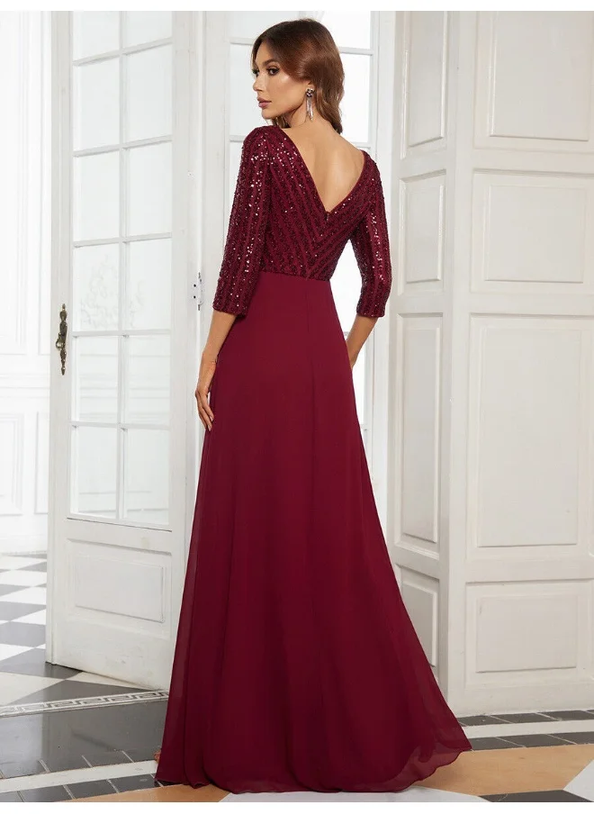 Madam Uniq Women's Chiffon Double V-Neck Long Evening Dress