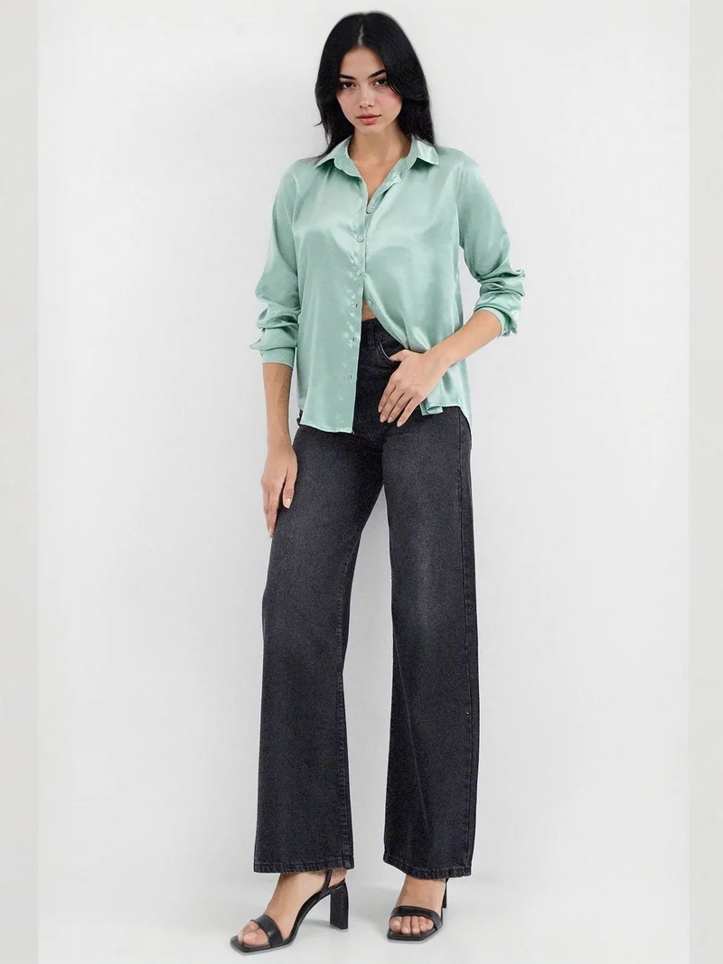 BIG DART BDART Satin Long Sleeve Button Up Shirt