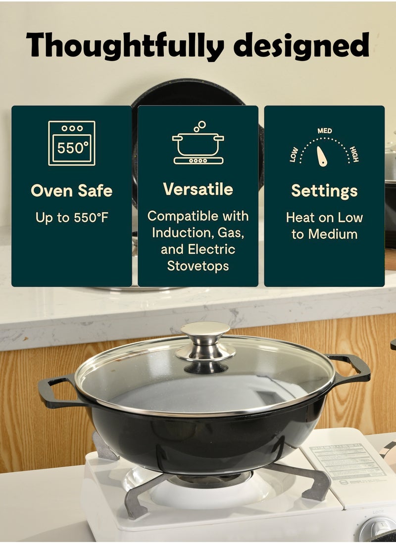 X spring 10-piece Granite Non-stick Cookware Set, 100% PFOA/PFO Free, 24/26/28/30cm Deep Stockpot + 28cm Shallow Stockpot, Scald-proof Handle and Tempered Glass Lid, Multi-person Cooking Kitchenware (Black)  - Image 3
