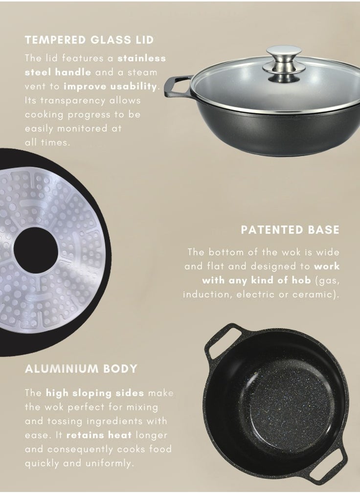 X spring 10-piece Granite Non-stick Cookware Set, 100% PFOA/PFO Free, 24/26/28/30cm Deep Stockpot + 28cm Shallow Stockpot, Scald-proof Handle and Tempered Glass Lid, Multi-person Cooking Kitchenware (Black)  - Image 5