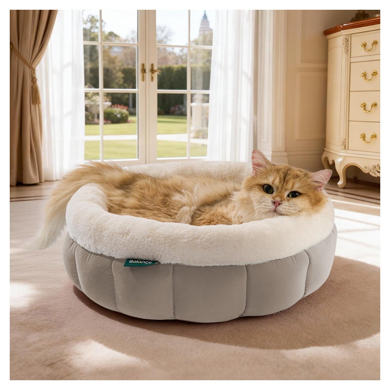 BALANCE Cat Beds for Indoor Cats, Washable Round Cat Bed, Cute Kitten Bed with Anti-Slip Bottom for Kitty and Puppy, 18 Inches, Goat - Image 1