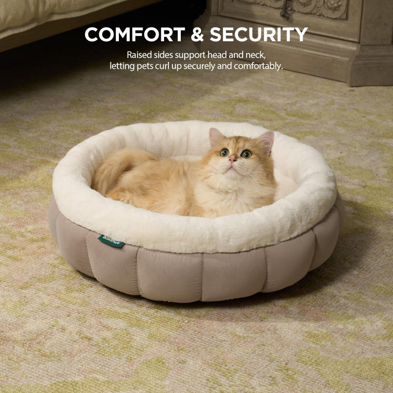 BALANCE Cat Beds for Indoor Cats, Washable Round Cat Bed, Cute Kitten Bed with Anti-Slip Bottom for Kitty and Puppy, 18 Inches, Goat - Image 2