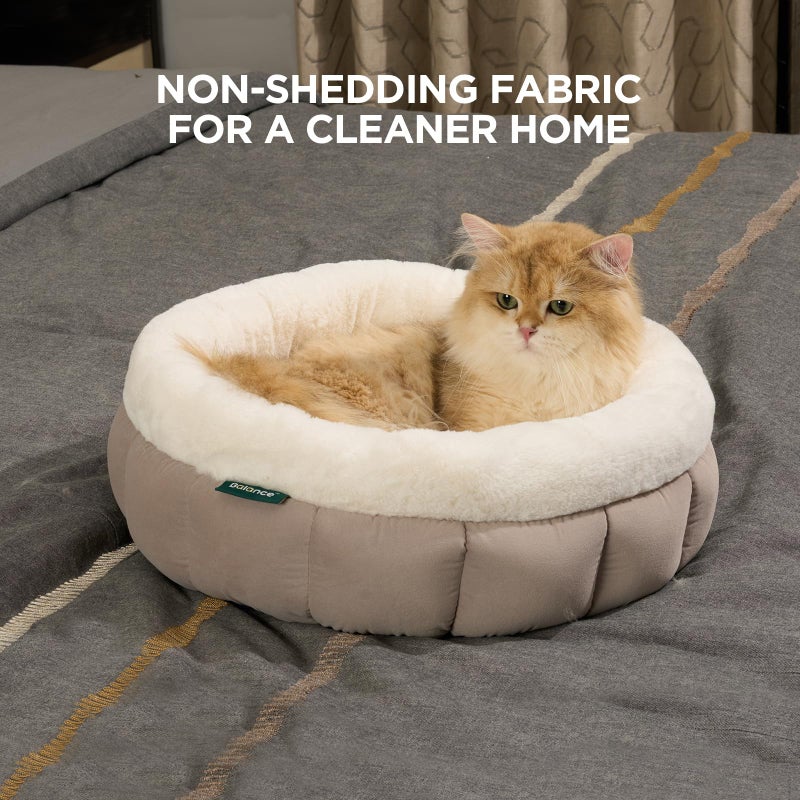 BALANCE Cat Beds for Indoor Cats, Washable Round Cat Bed, Cute Kitten Bed with Anti-Slip Bottom for Kitty and Puppy, 18 Inches, Goat - Image 3