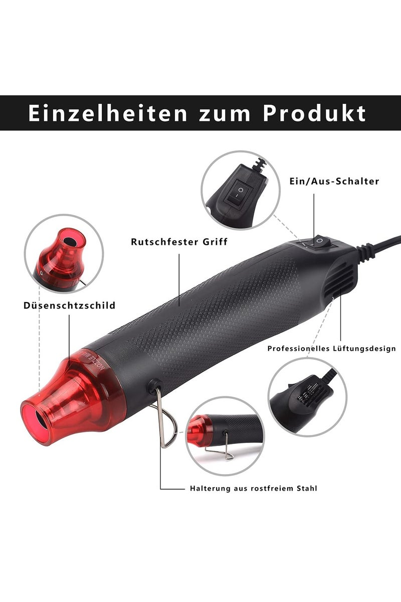 غنافوتو مسدس حراري لراتنج الإيبوكسي - مسدس هواء ساخن للنقش على الحرف اليدوية DIY راتنج أكريليك، مجفف حرفي صغير مسدس حراري للتقلص للكؤوس، صناعة الشموع، تجفيف الطلاء، لف الفينيل 300 واط 230 فولت (أسود) - Image 5