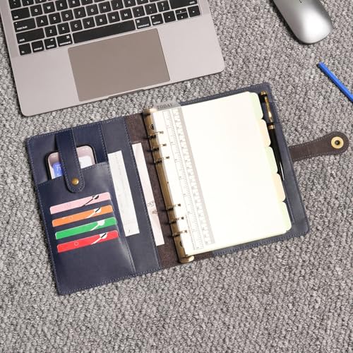 Wonderpool A5 Binder Journal Leather Spiral Notebook Refillable College Ruled Paper, Budget Binder Rings Diary Organizer with Pen for Office School Travel Business Planning Writing (Blue,A5) - Image 3