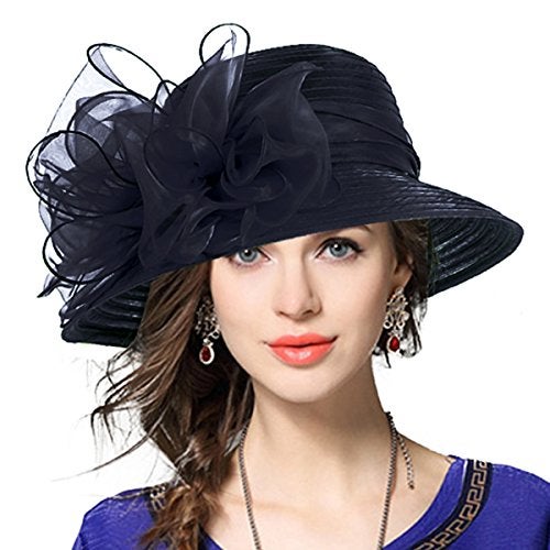 VECRY Lady Derby Dress Church Cloche Hat Bow Bucket Wedding Bowler Hats (Black) - Image 4