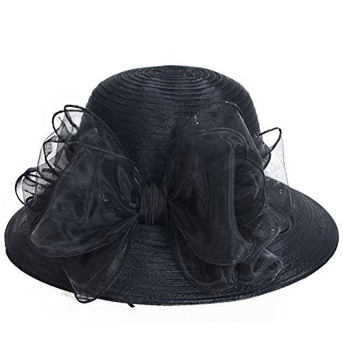 VECRY Lady Derby Dress Church Cloche Hat Bow Bucket Wedding Bowler Hats (Black) - Image 2