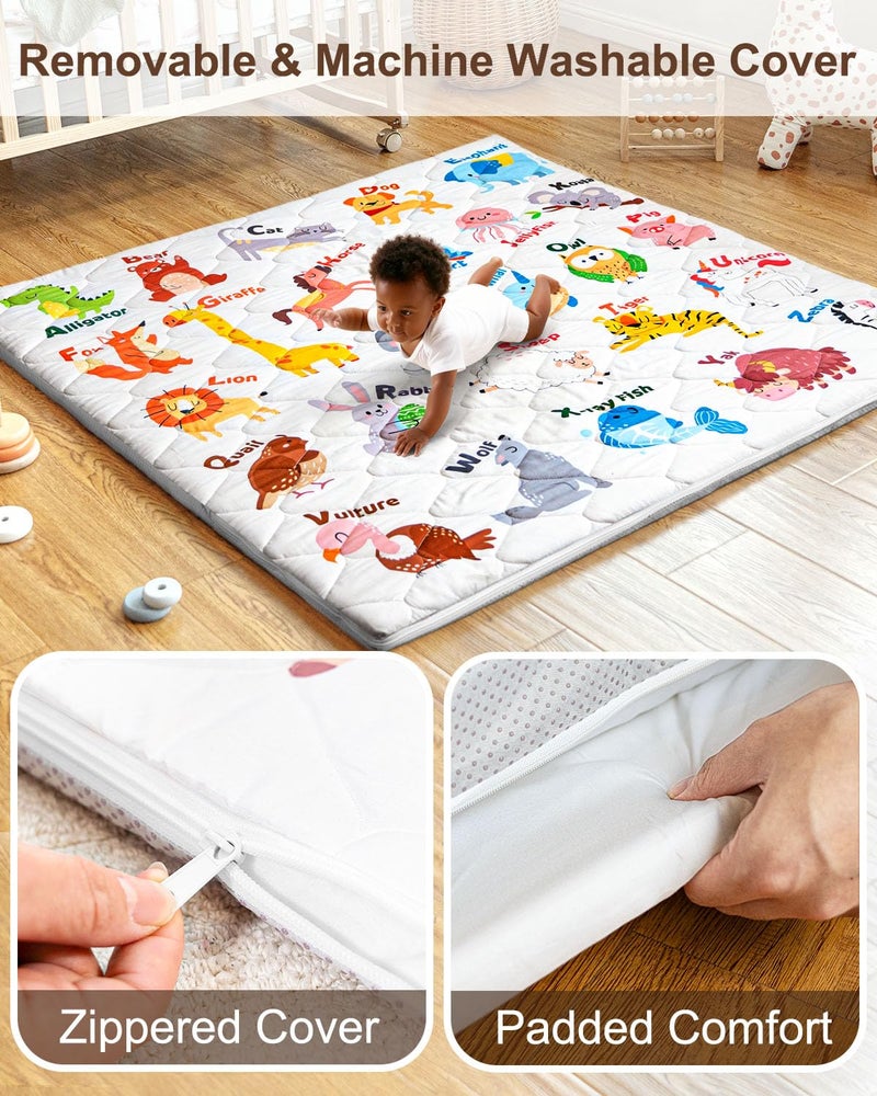 Beavtaens Foam Baby Play Mat 50x50, Removable and Machine Washable Cover, Thicken Cushioning Playmat and Perfect for Playpen, Non-Slip Bottom, Easy to Clean for Infants, Toddlers & Babies(Animal) - Image 2
