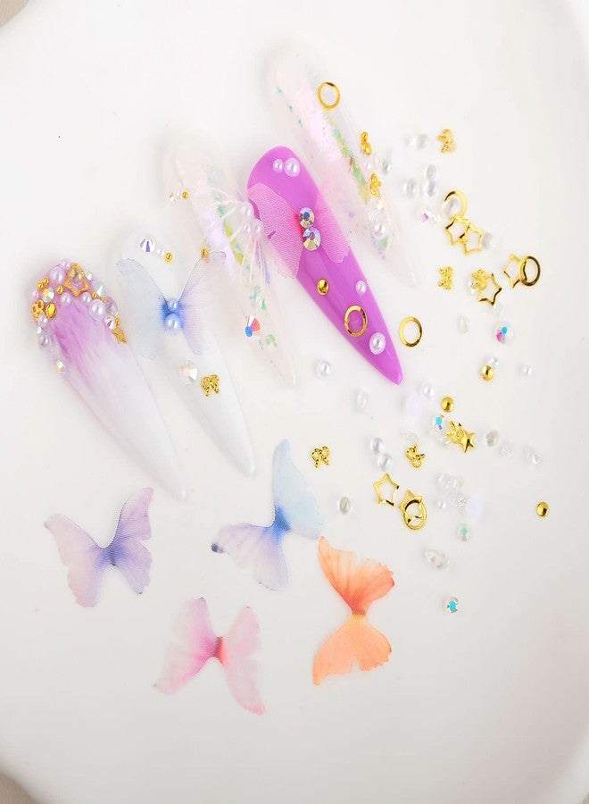WEILUSI 4 Boxes AB Flatback Round Pearl Rhinestones Mix Pearls Rhinestones Metal 3D Golden Star Nail Charms Fabric Butterfly Nail Charms Jewels Crystal Gems for DIY Crafts Clothes Face Makeup Manicure - Image 5