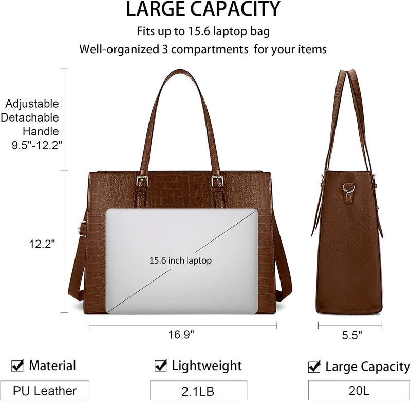 Lubardy Laptop Bag for Women 15.6 Inch Laptop Tote Bag Leather Classy Computer Briefcase for Work Waterproof Handbag Professional Shoulder Bag Women Business Office Bag Large Capacity Coffee - Image 4