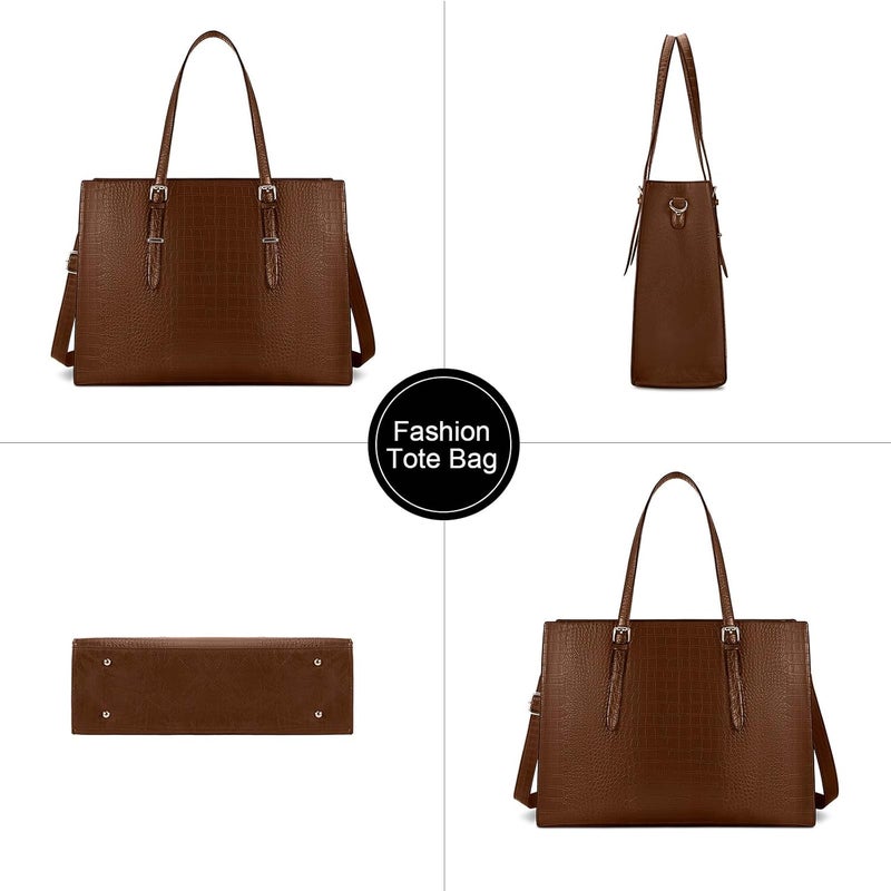 Lubardy Laptop Bag for Women 15.6 Inch Laptop Tote Bag Leather Classy Computer Briefcase for Work Waterproof Handbag Professional Shoulder Bag Women Business Office Bag Large Capacity Coffee - Image 5