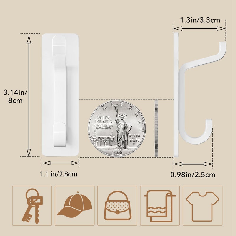 pickpiff Wall Hooks for Coat and Towel: 13LB Strong Adhesive Door Hanger Stick on, White 4 Pack - Image 4