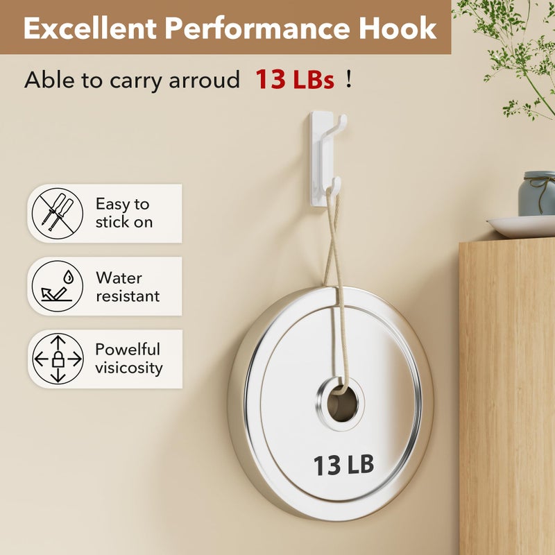 pickpiff Wall Hooks for Coat and Towel: 13LB Strong Adhesive Door Hanger Stick on, White 4 Pack - Image 2