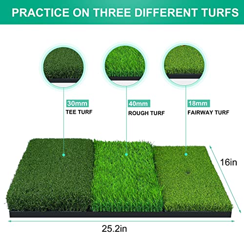 NEWCARE Golf Hitting Mat, 3-in-1 Foldable Golf Mat Indoor, Tri-Turf Golf Practice Mat Traint Aid Batting for Chipping Swing Detection Portable Personal Driving Range for Backyard - Image 2