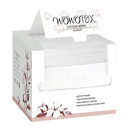WOWOTEX 100% Cotton Disposable Face Towel 50 Count 10x12 Inch | Biodegradable Thick Soft One Time Use Dry Wipes for Sensitive Skin, Baby Care, Facial Cleaning, Makeup Removal - Image 1