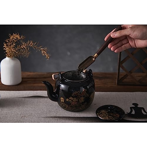 DUJUST Traditional Japanese Tea Pot, Black Porcelain Chinese Teapot with Stainless Infuser, Beautiful Asian Teapot for Adults, Tea Lover/Women/Men (Countryside in Golden) - Image 2