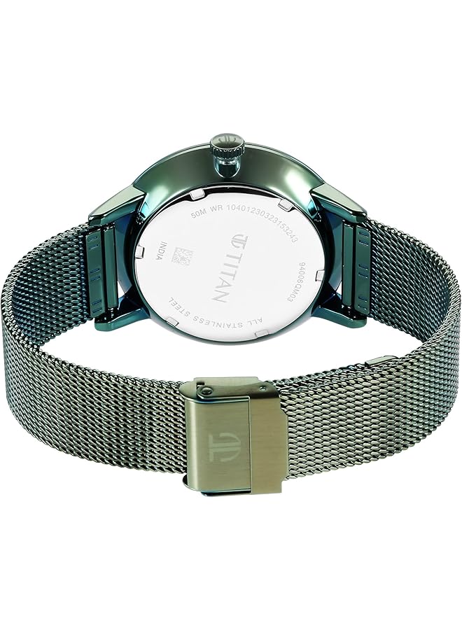 تيتان ساعة رجالية كاجوال بمينا أخضر وسوار من الفولاذ المقاوم للصدأ، لون أخضر - Image 5