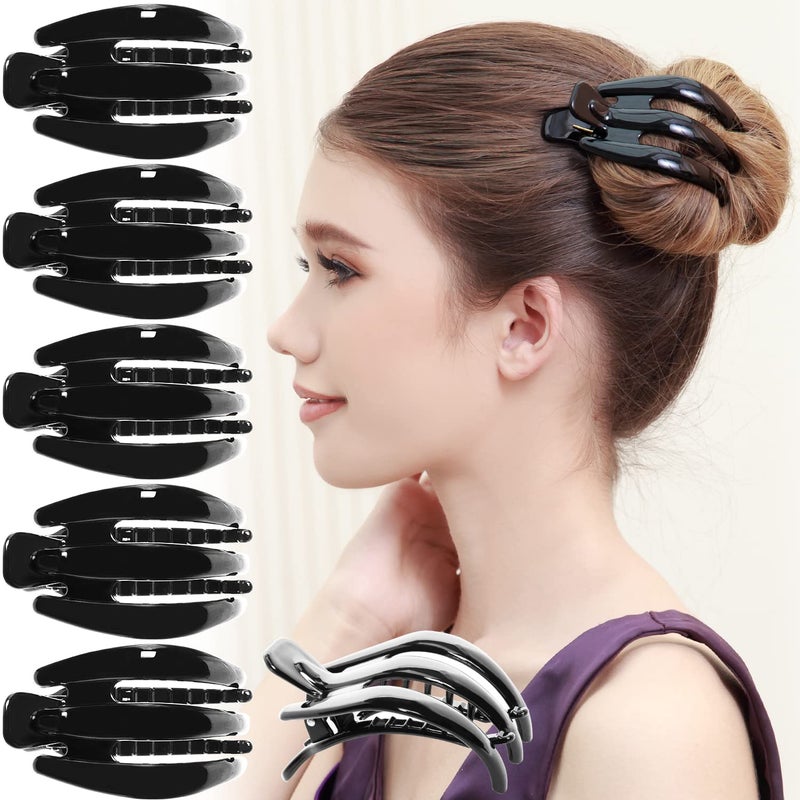 RC ROCHE ORNAMENT RC ROCHE ORNAMENT 6 Pcs Womens Premium Plastic Curve Claw Jaw Side Slide Curve Clasp Anti Slip Comfy Styling Barrettes Girls Beauty Accessory Hair Dcor Clips Clamps Medium Black