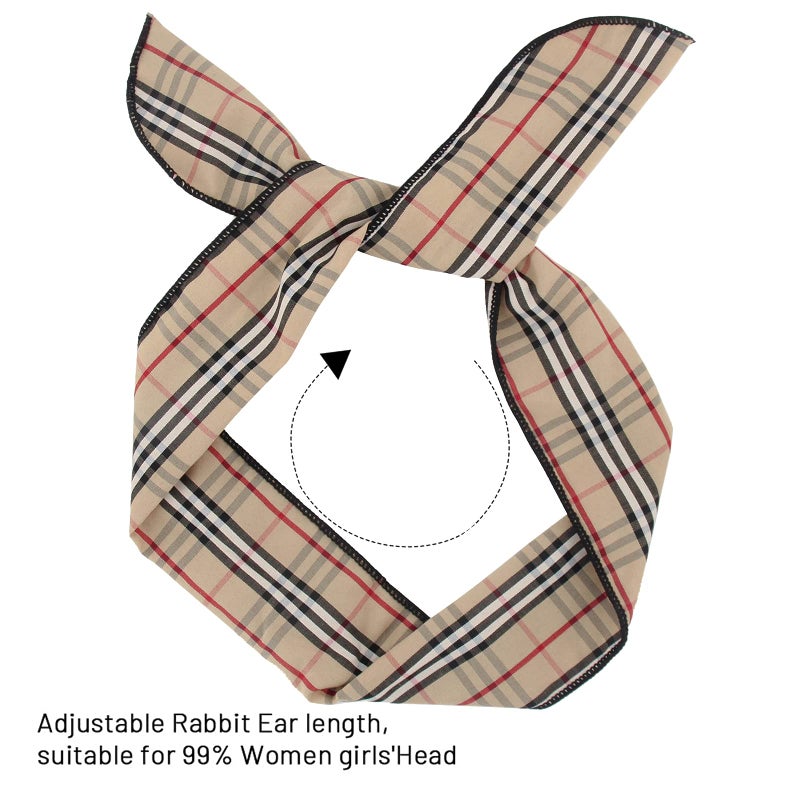 Carede Twist Bow Wire Headbands Head Wrap Retro Bowknot Polka Dot Lattice Design Rabbit ear Wired Hairbands Hair Holder Hair Accessory for Women and Girls,Pack of 9 - Image 2