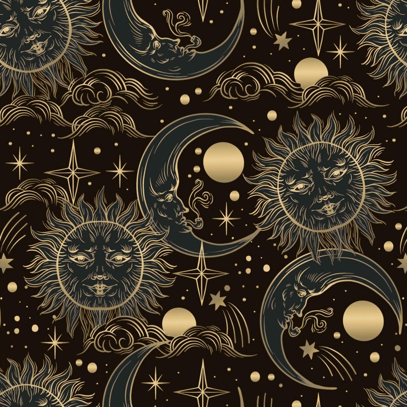 WENMER Celestial Wallpaper 173 X 118 Gothic Peel and Stick Wallpaper Dark Brown and Yellow Contact Paper SunMoonStar Wallpaper Self Adhesive Vintage Night Sky Wallpaper for Bathroom Bedroom