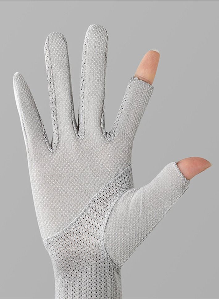 قفازات القيادة النسائية المضادة للأشعة فوق البنفسجية المضادة للانزلاق قفازات تنفس رمادي - Image 2