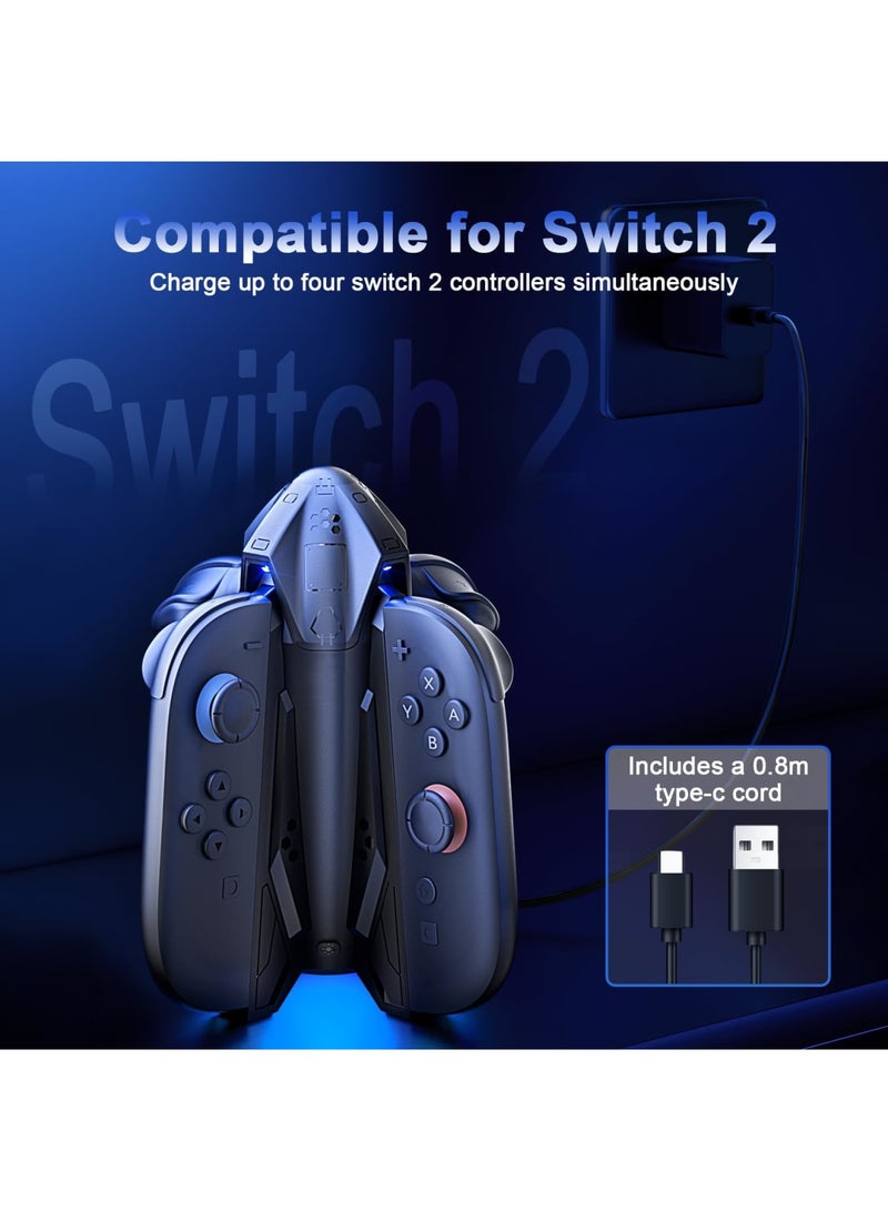 SYOSI Charging Dock for Switch 2 Joy-Con, 4-in-1 Multi-Directional Charger with 7 RGB Lighting Modes, Includes USB Type-C Cable for Switch 2 Controllers, Compact Black Charging Station for Joy-Cons - Image 2