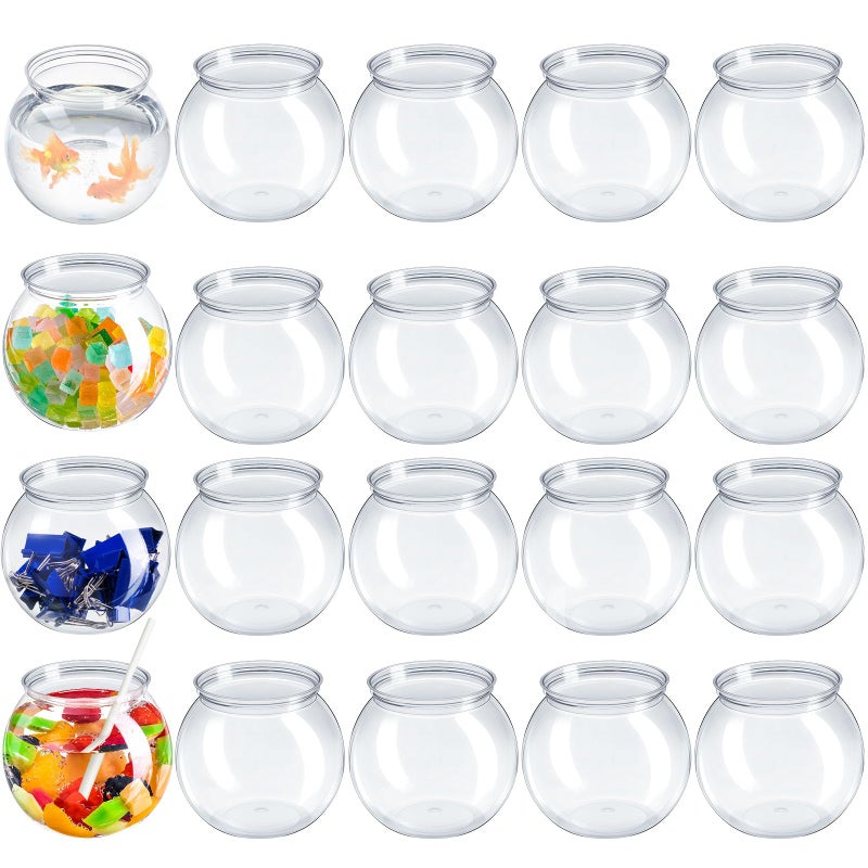Eccliy 24 Pcs Clear Fish Bowls with Straws Ball Shape Plastic Bowl for Drinks Summer Drink Cups Unbreakable Goldfish Bowl for Christmas Candy Table Centerpieces Party Favors (27 oz) - Image 1