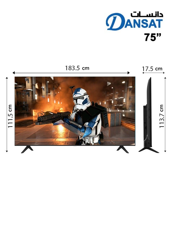 دانسات 75 بوصة - QLED - 4K UHD - 120 هرتز - تلفاز جوجل - HDR 10 - جهاز استقبال داخلي DTD75BUQLED120HZ 4K سمارت TV-1 أسود - Image 3
