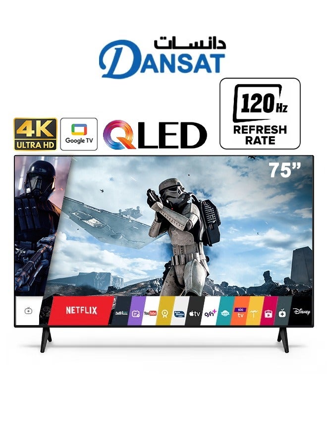 دانسات 75 بوصة - QLED - 4K UHD - 120 هرتز - تلفاز جوجل - HDR 10 - جهاز استقبال داخلي DTD75BUQLED120HZ 4K سمارت TV-1 أسود - Image 1