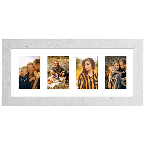 Gaevuian 8x20 Picture Frame Display 4 opening 4X6 Picture Frame Collage,Multi Photo Frame with Mat,Plexiglass,Wall or Tabletop Decor,Distressed White Wood Grain - Image 1
