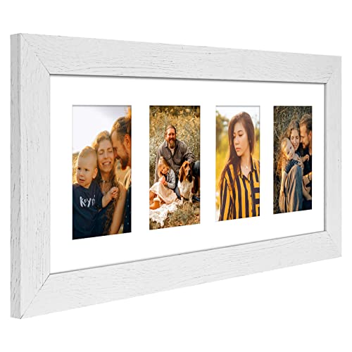 Gaevuian 8x20 Picture Frame Display 4 opening 4X6 Picture Frame Collage,Multi Photo Frame with Mat,Plexiglass,Wall or Tabletop Decor,Distressed White Wood Grain - Image 3