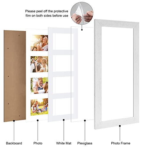 Gaevuian 8x20 Picture Frame Display 4 opening 4X6 Picture Frame Collage,Multi Photo Frame with Mat,Plexiglass,Wall or Tabletop Decor,Distressed White Wood Grain - Image 2