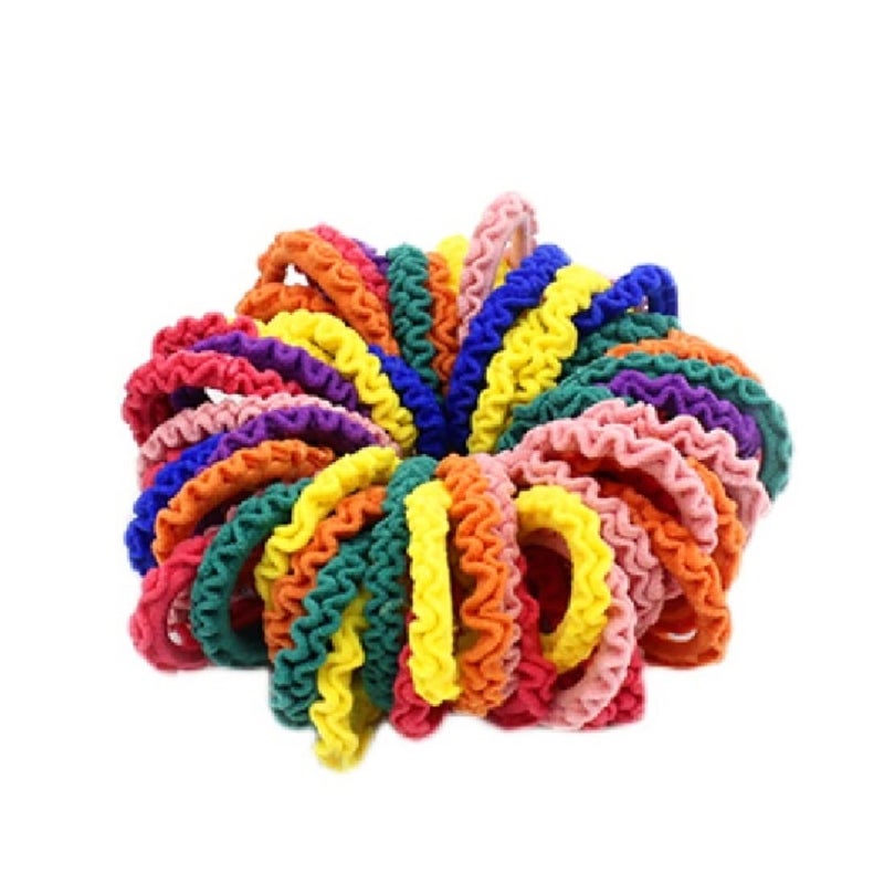 هوت & ساتيون 200 قطعة من ربطات شعر الأطفال من Hot&Sattion، ربطات شعر قطنية للأطفال الصغار للفتيات والأطفال، متعددة الألوان، أربطة شعر صغيرة بدون خياطة، حوامل ذيل حصان مرنة - Image 5