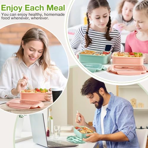 Mfacoy 3 Pack Bento Boxes for Adults/Kids, 1100 ML Bento Lunch Box With Spoon & Fork, Lunch Box Containers, Bento Box for Dining Out, Work, Picnic, BPA-Free, Microwave & Dishwasher Safe - Image 2
