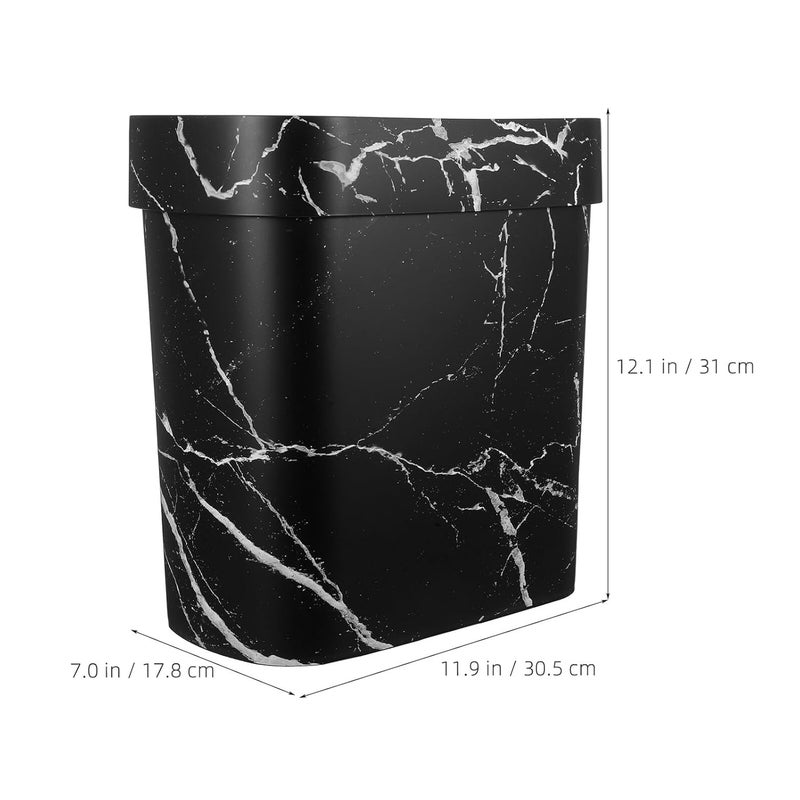 Oval Marble Pattern Wastebasket Open Top Plastic Trash Bin Narrow Rubbish Garbage Can for Bathroom Bedroom Kitchen Storage - Image 2