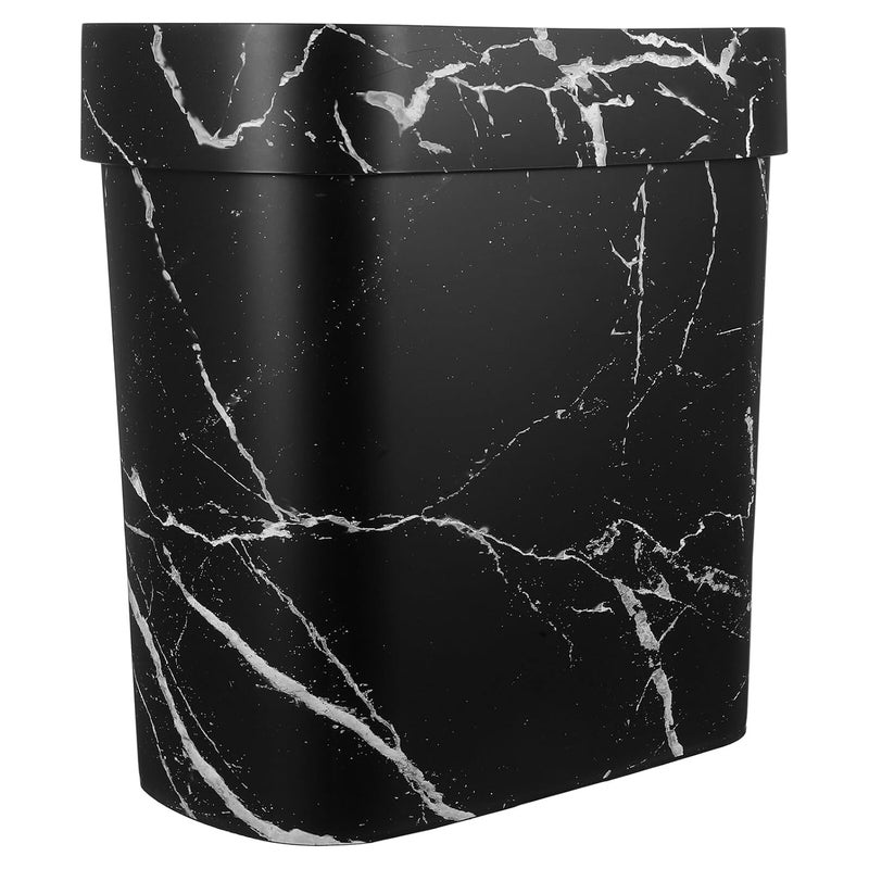 Oval Marble Pattern Wastebasket Open Top Plastic Trash Bin Narrow Rubbish Garbage Can for Bathroom Bedroom Kitchen Storage - Image 1