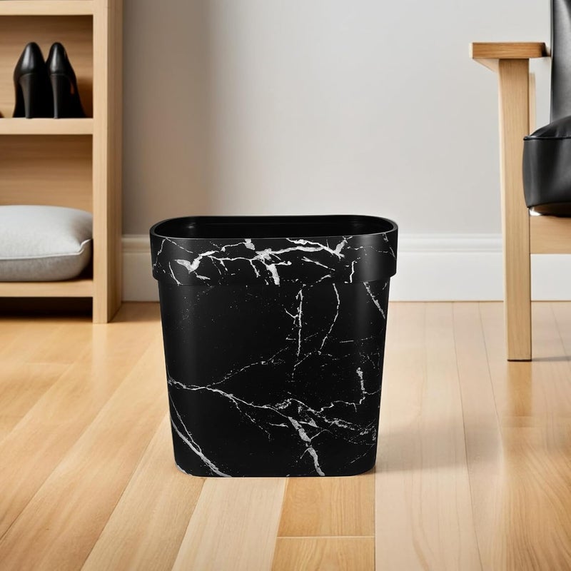 Oval Marble Pattern Wastebasket Open Top Plastic Trash Bin Narrow Rubbish Garbage Can for Bathroom Bedroom Kitchen Storage - Image 5