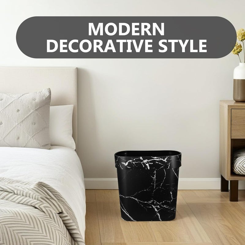 Oval Marble Pattern Wastebasket Open Top Plastic Trash Bin Narrow Rubbish Garbage Can for Bathroom Bedroom Kitchen Storage - Image 3
